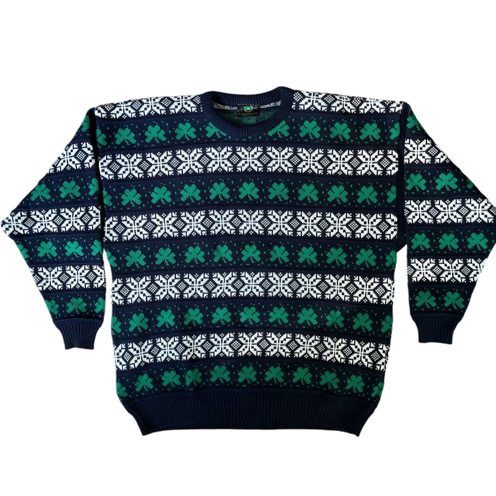 “Emerald Isle” Vtg shamrock, /snowflake cable knit sweater made in Ireland